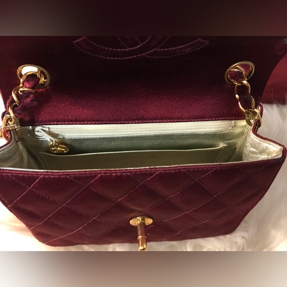 Authentic Chanel Bordeaux Silk Satin Mini Square Bag - Picture 6 of 15